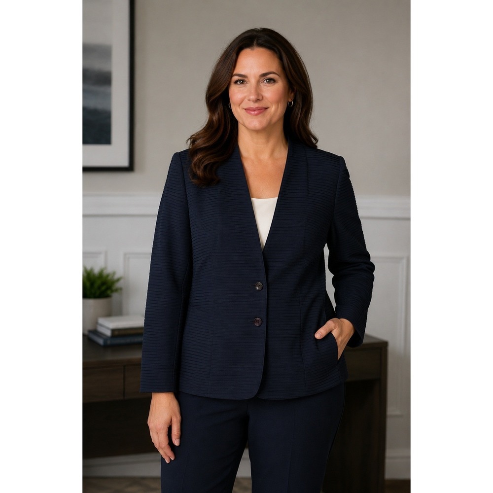 Talbots Silk Blazer 12W Navy Blue Pleated Jacket Career Old Money Quiet Luxury‎